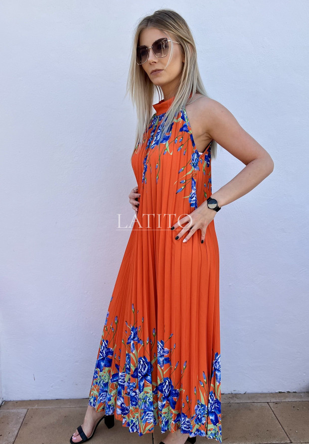 Plisowana długa sukienka Sunny Orange
