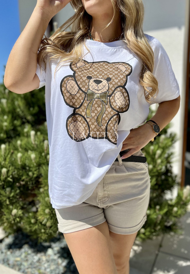 T-shirt z nadrukiem Brown Bear White
