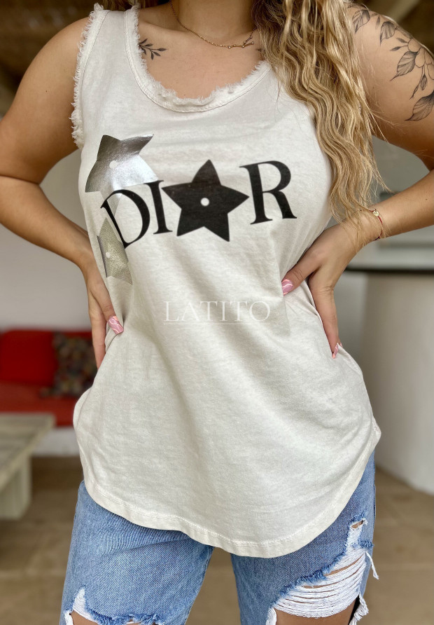 Top na grubych ramiączkach Dior Star Beige