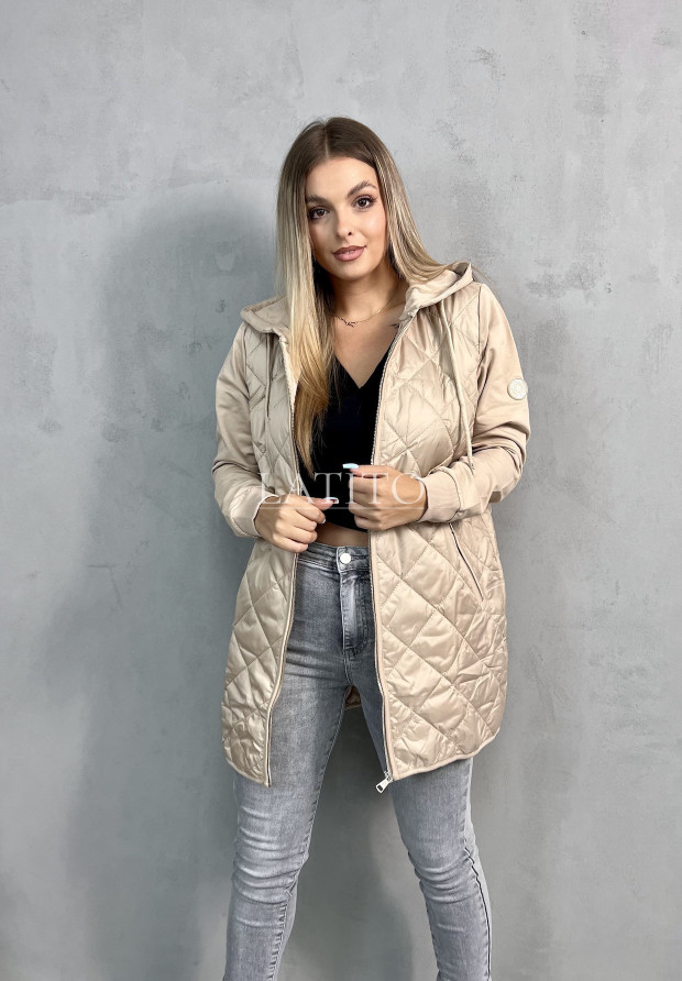 Pikowana kurtka z kapturem i dresowymi rękawami New Season Beige