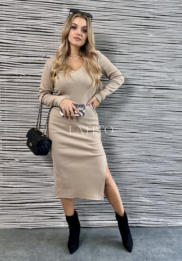 Prążkowana sukienka midi Elizabeth Beige