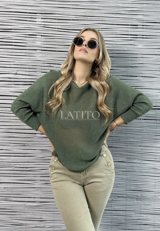 Sweter z ozdobnym wiązaniem z tyłu Jessia Khaki