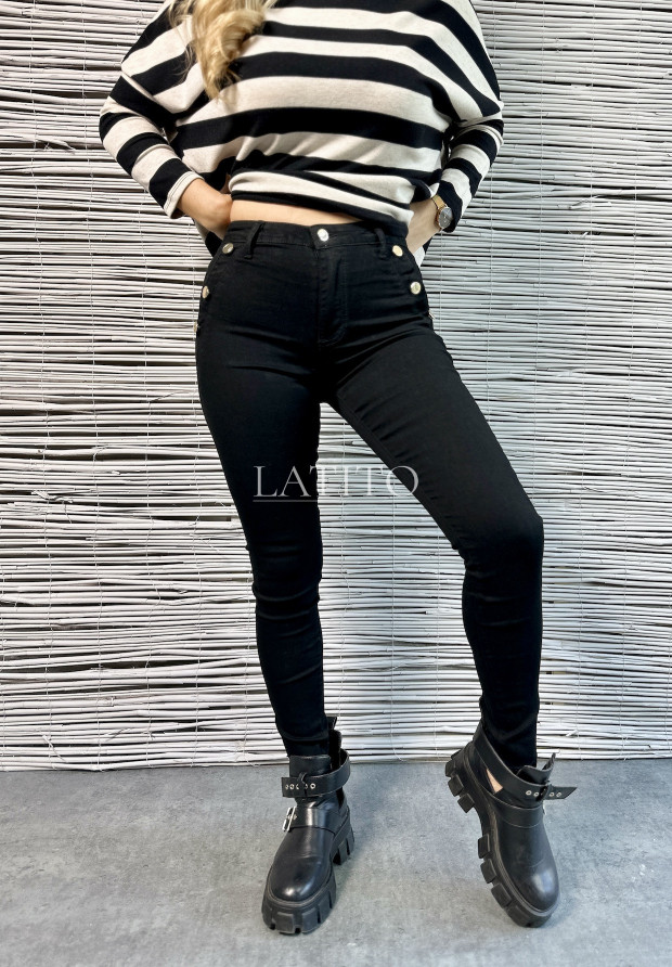 Spodnie jeansowe skinny z ozdobnymi guzikami Harper Black
