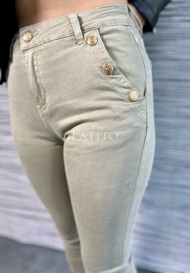 Spodnie jeansowe skinny z ozdobnymi guzikami Gianna Beige