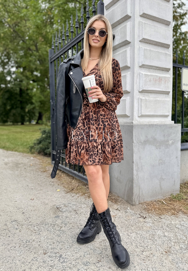 Sukienka w panterkę z paskiem Tessie