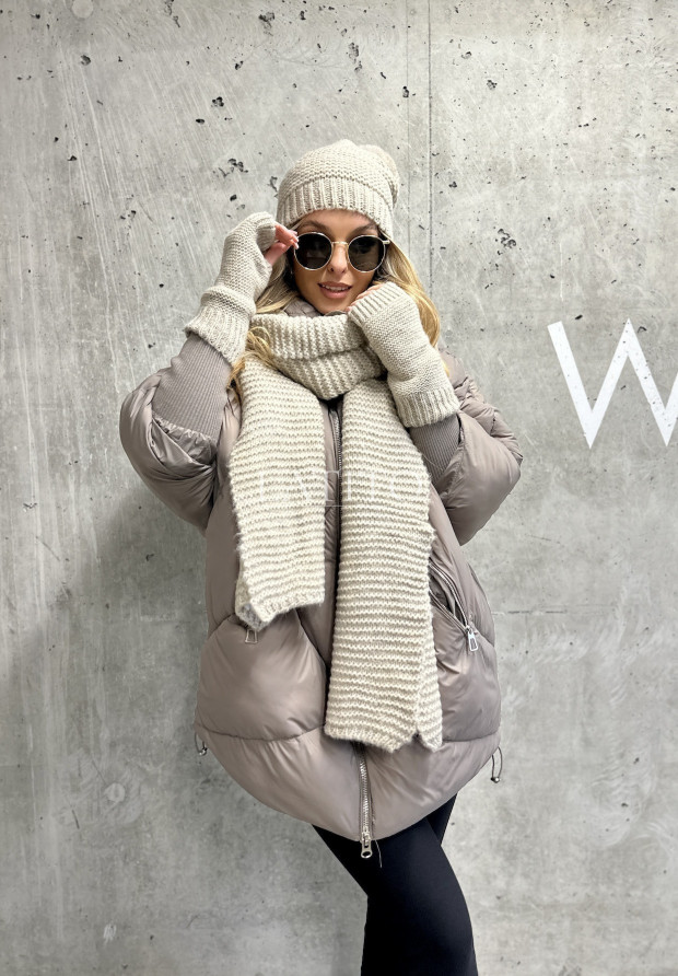 Komplet czapka szalik i rękawiczki Winter Paris Beige