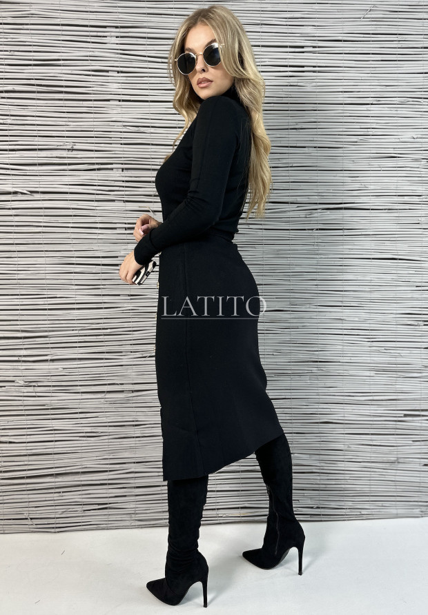Dzianinowa spódnica z guzikami Everyday Elegance Black