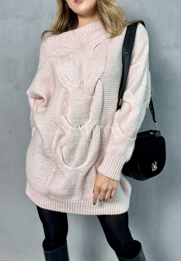 Sukienka sweter z ozdobnym splotem Argo Pink