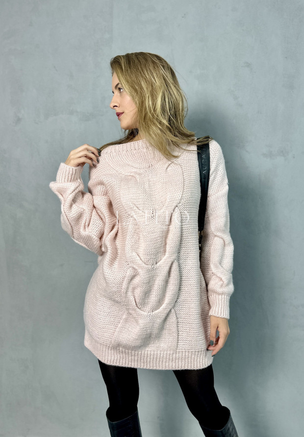 Sukienka sweter z ozdobnym splotem Argo Pink