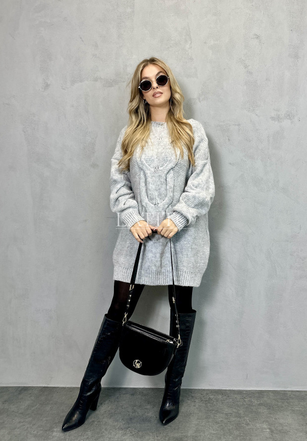 Sukienka sweter z ozdobnym splotem Argo Grey