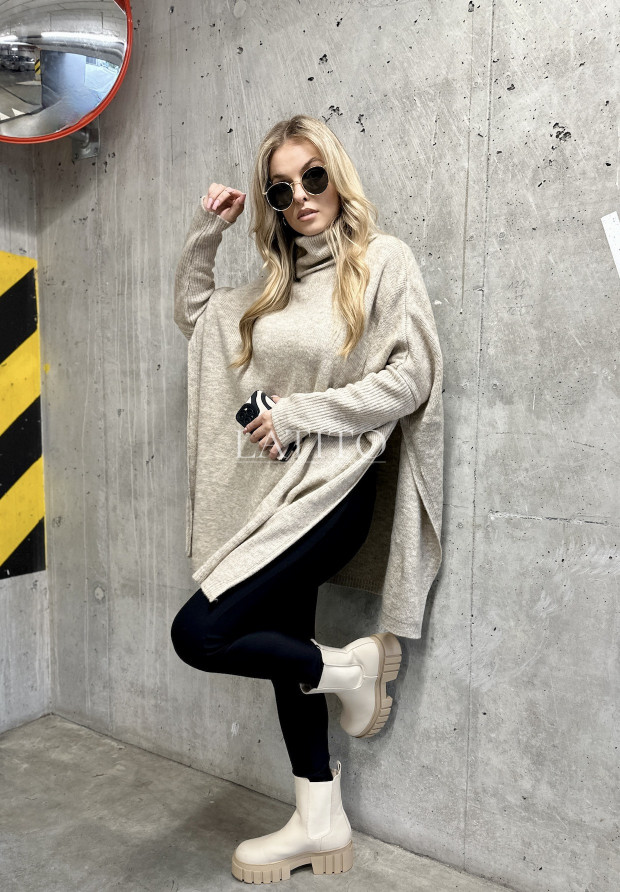 Długi sweter z golfem Liada Beige