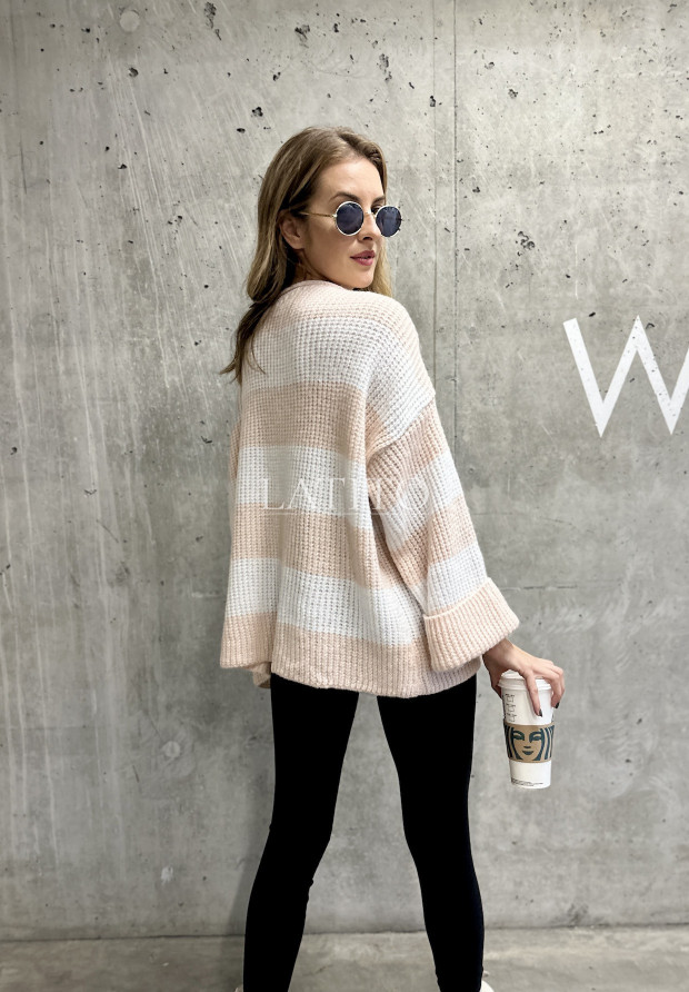 Sweter oversize w paski Autumn trips Pink