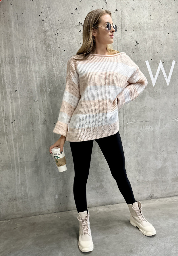 Sweter oversize w paski Autumn trips Pink