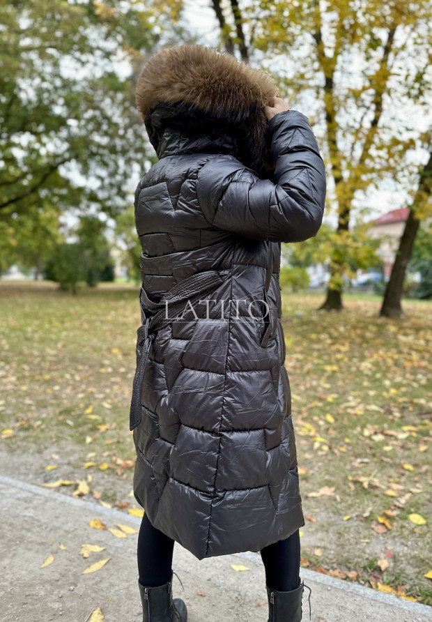Długa pikowana kurtka z futerkiem Winter Day Black