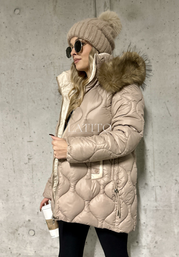 Pikowana kurtka z kapturem Winter Aura Beige
