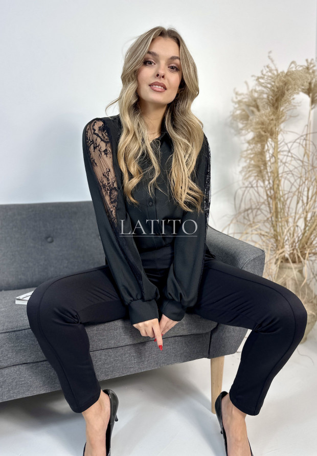 Koszula z koronką na rękawach La Blanche Black