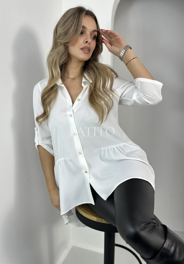 Asymetryczna koszula z falbanką Classic Elegance White