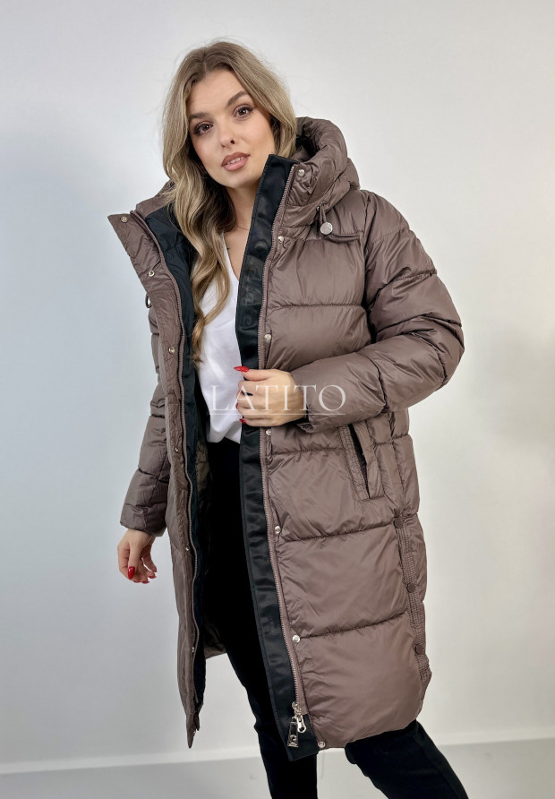 Długa pikowana kurtka z kapturem Winter Month Brown