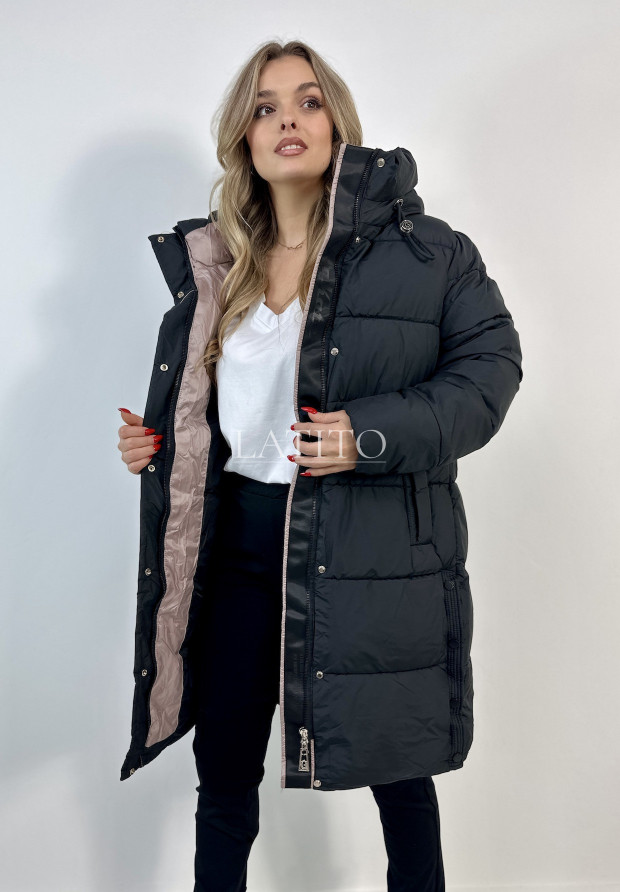 Długa pikowana kurtka z kapturem Winter Month Black