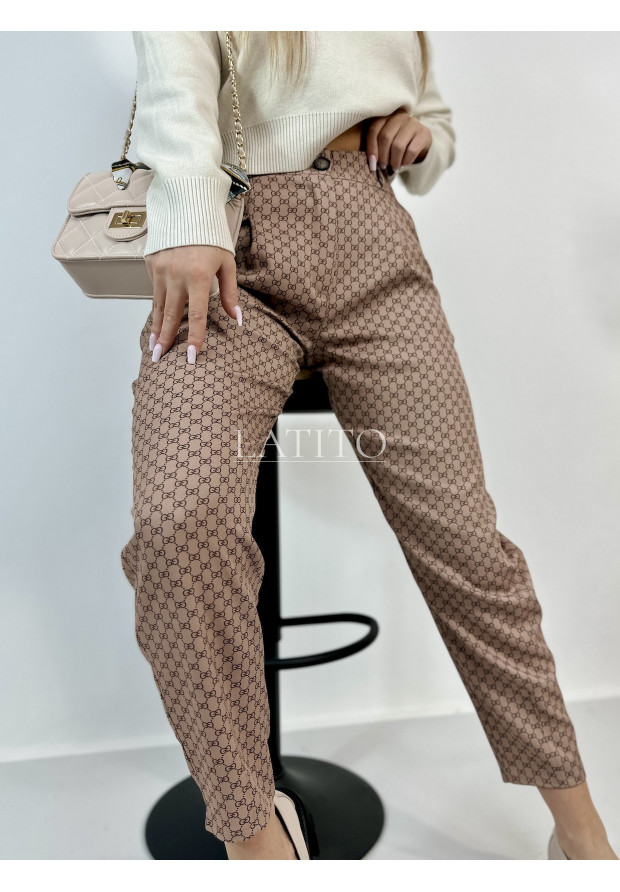 Eleganckie spodnie we wzory Woman Chic Beige
