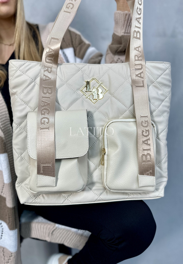 Torebka z imitacji skóry Pockets Beige