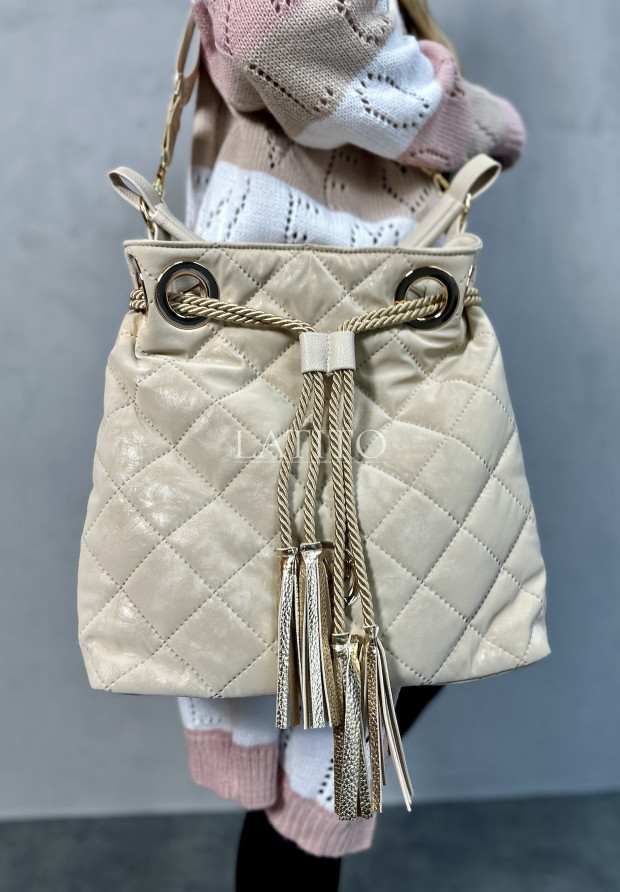 Pikowana torebka worek Aurella Beige