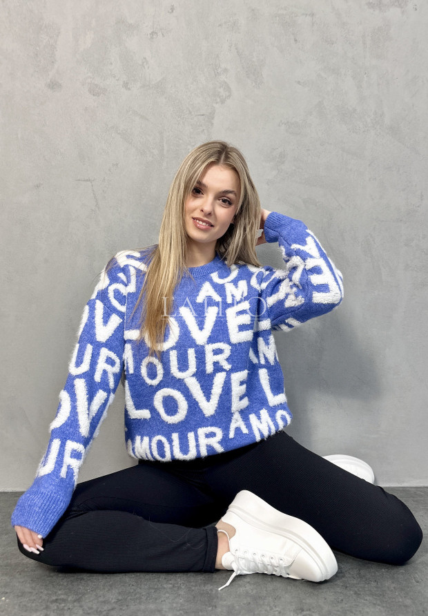 Sweter z ozdobnym nadrukiem Letters Blue