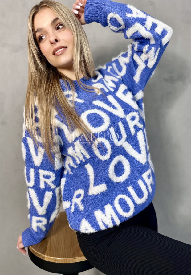 Sweter z ozdobnym nadrukiem Letters Blue