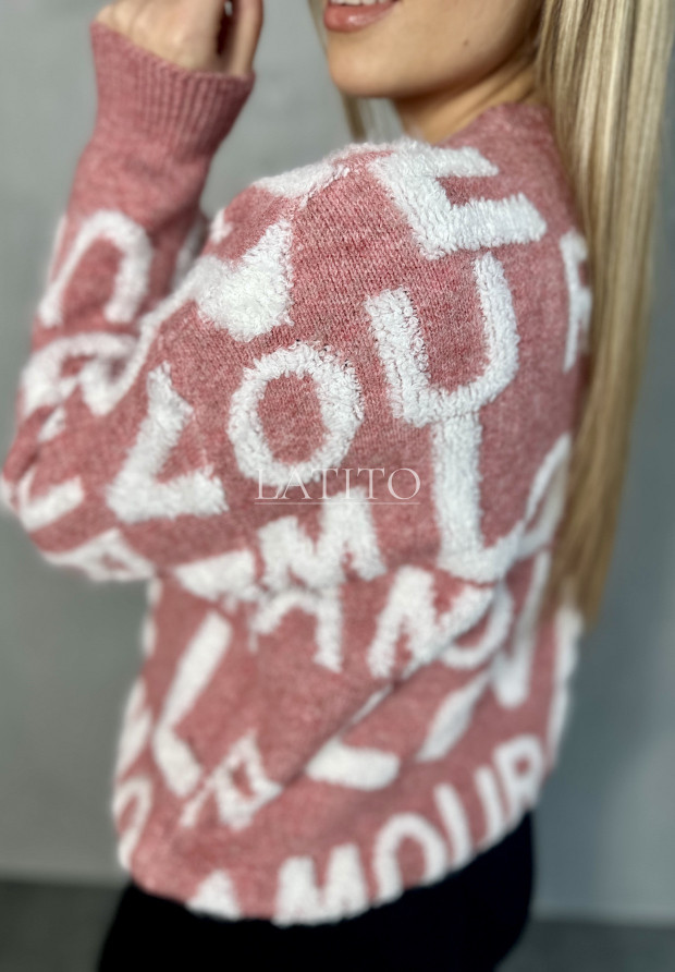 Sweter z ozdobnym nadrukiem Letters Pink