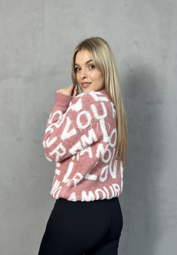 Sweter z ozdobnym nadrukiem Letters Pink