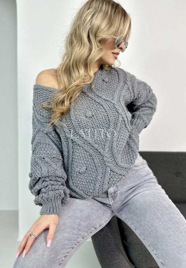 Sweter z ozdobnym splotem Lous Grey