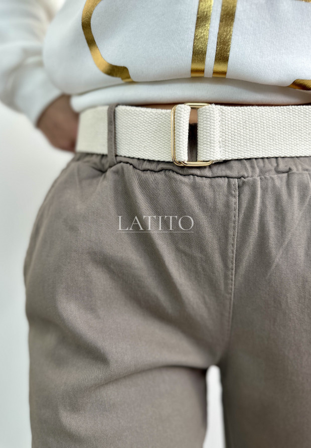 Materiałowe spodnie z paskiem Best style Cappucino