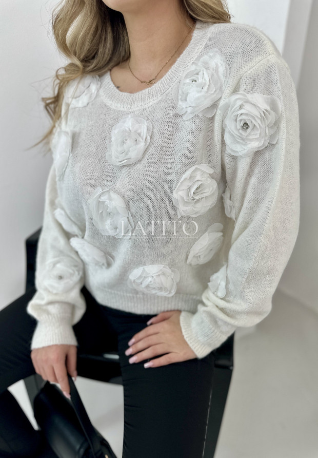 Sweter z różami Floral Ecru
