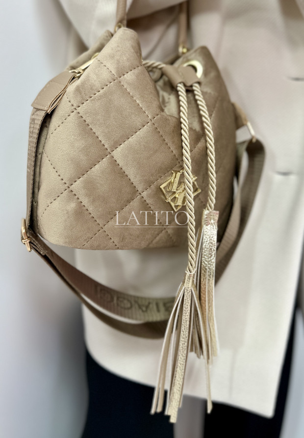 Mała pikowana torebka worek Classic Gold Beige