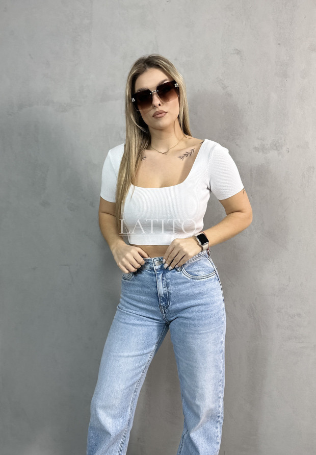 Krótki prążkowany top Aria White