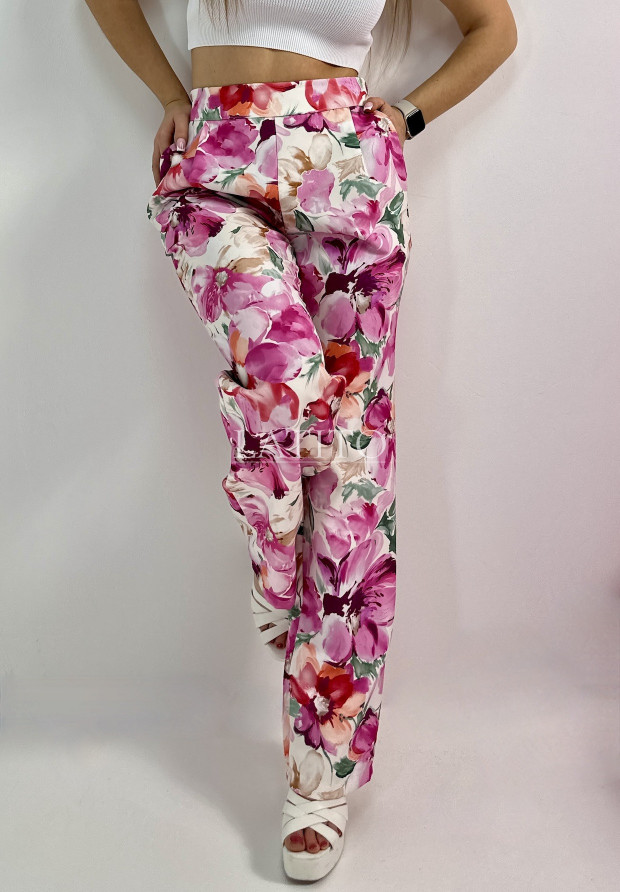 Wzorzyste eleganckie spodnie Kali White&Pink