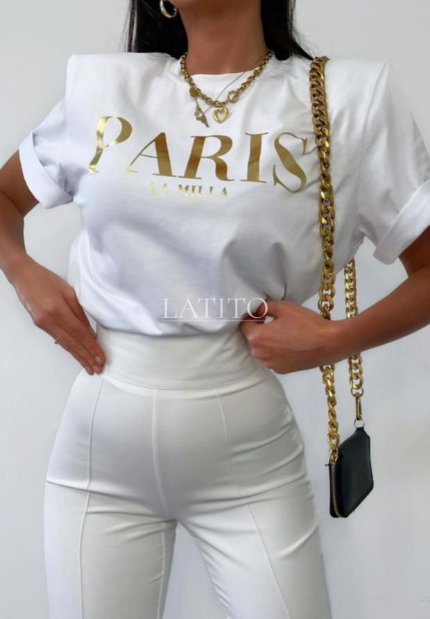 T-shirt z nadrukiem La Milla Paris Gold White