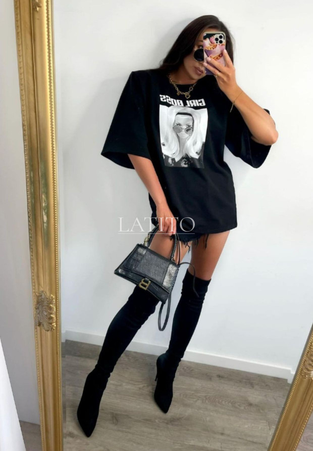 Oversizowy t-shirt La Milla Girl Boss Black