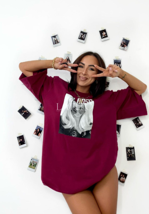 Oversizowy t-shirt La Milla Girl Boss Bordowy