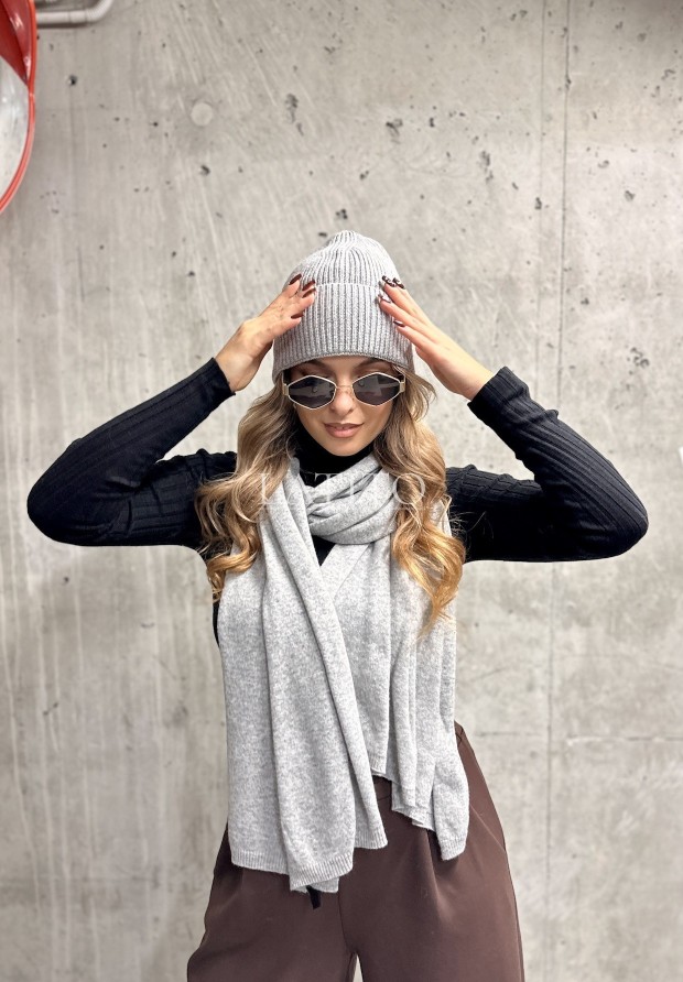 Kaszmirowy komplet czapki i szalik Season Grey