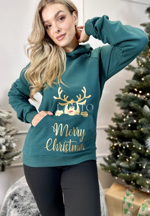 Świąteczna bluza z kapturem Merry Christmas Green