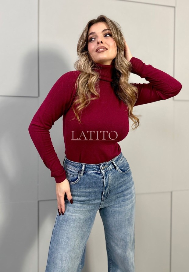 Sweter z golfem Honey Bordo