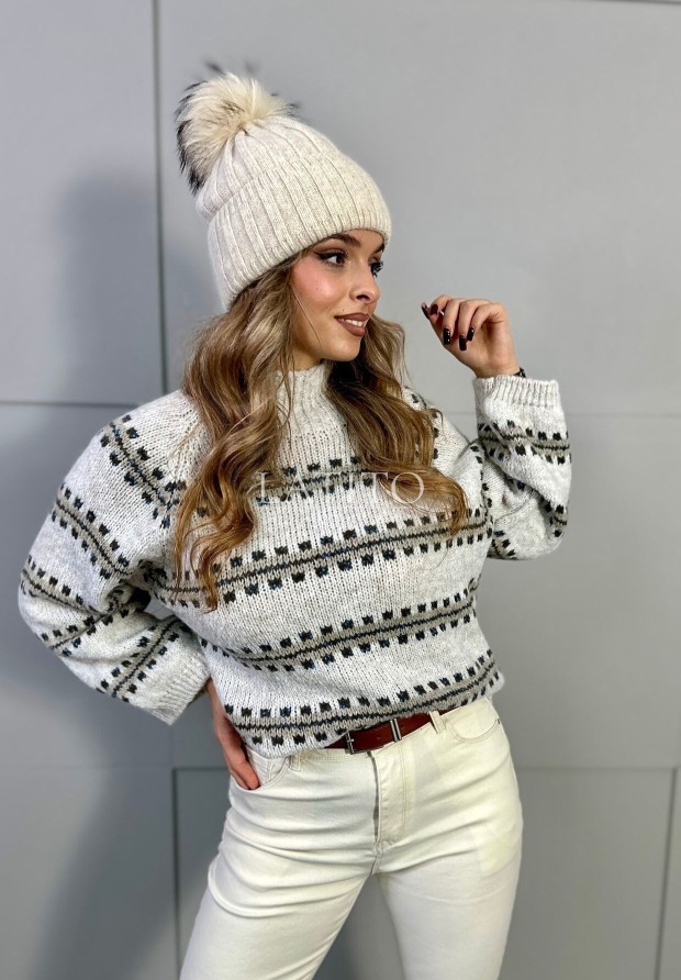 Wzorzysty sweter z półgolfem Pretty Beige