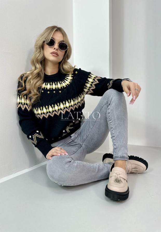 Wzorzysty sweter Sweet Home Black
