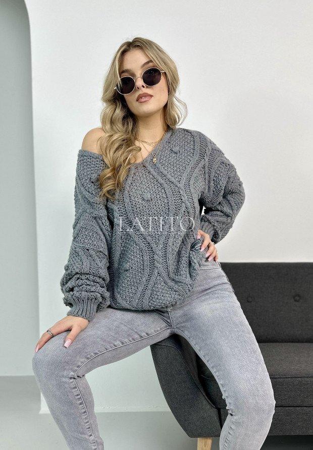 Sweter z ozdobnym splotem Lous Grey