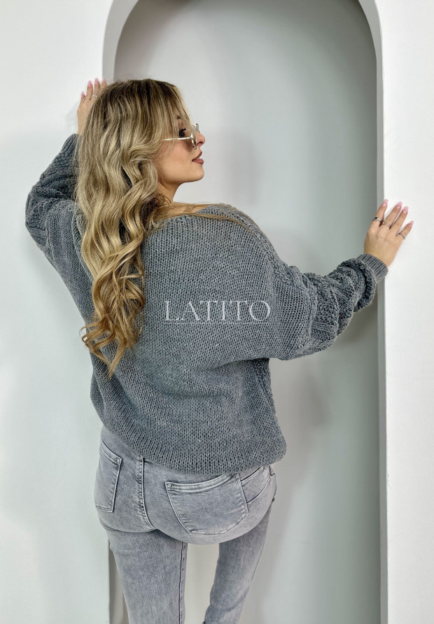 Sweter z ozdobnym splotem Lous Grey