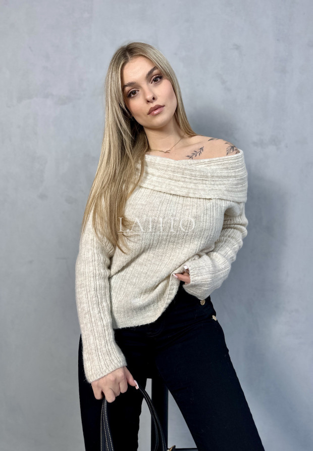 Sweter z odkrytymi ramionami Bardott Beige