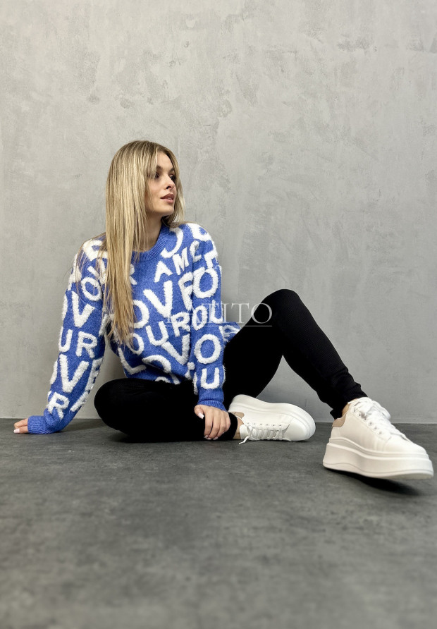 Sweter z ozdobnym nadrukiem Letters Blue