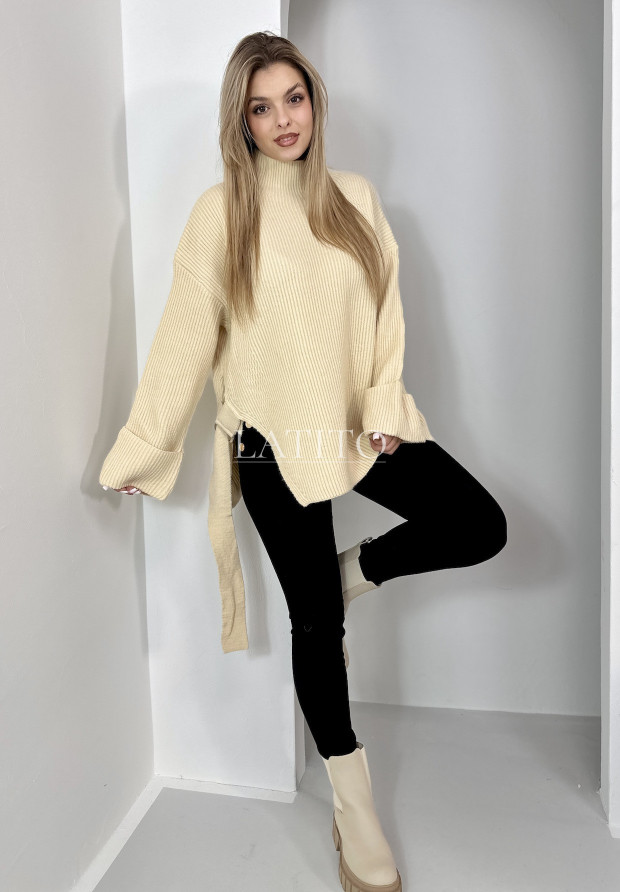 Prążkowany sweter oversize Rossa Beige