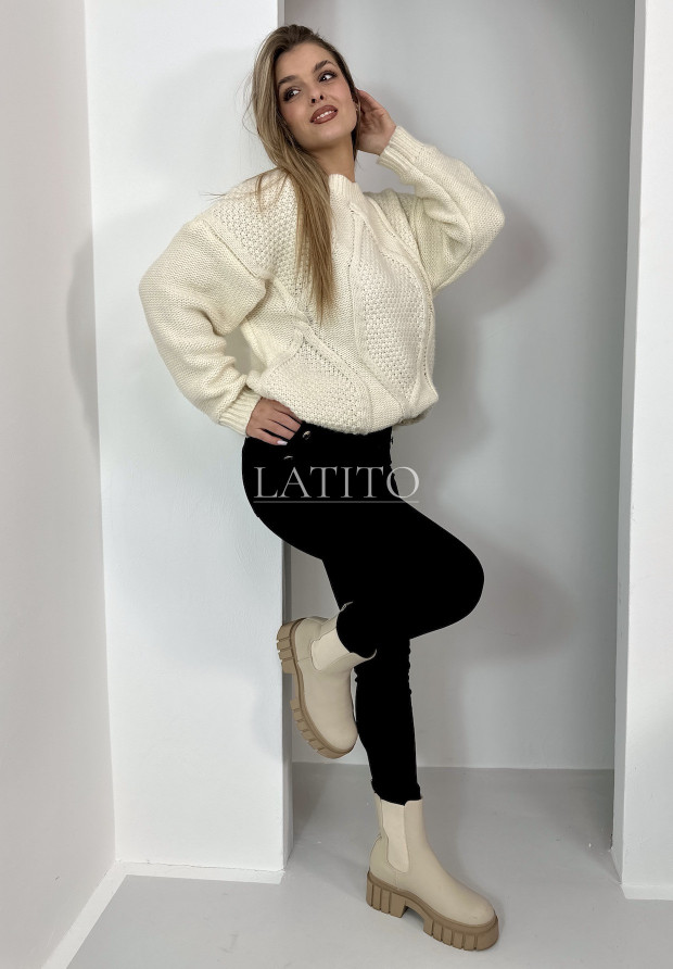 Sweter oversize ozdobnie pleciony Morly Ecru